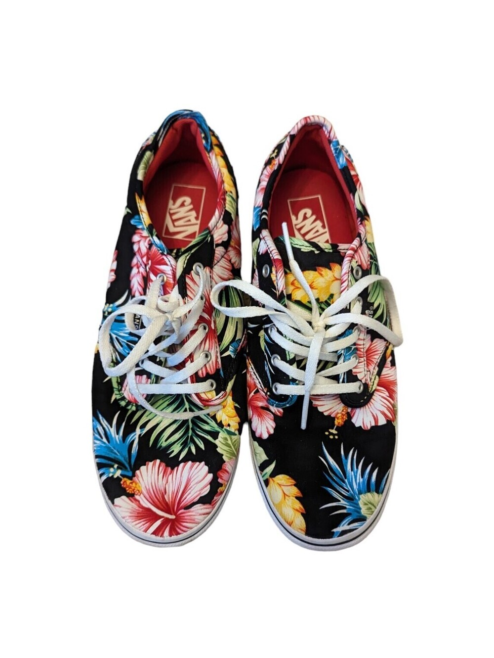 Vans Off the Wall Womens Black Floral Hawaiian Lace Up Shoes Sneakers Size 11